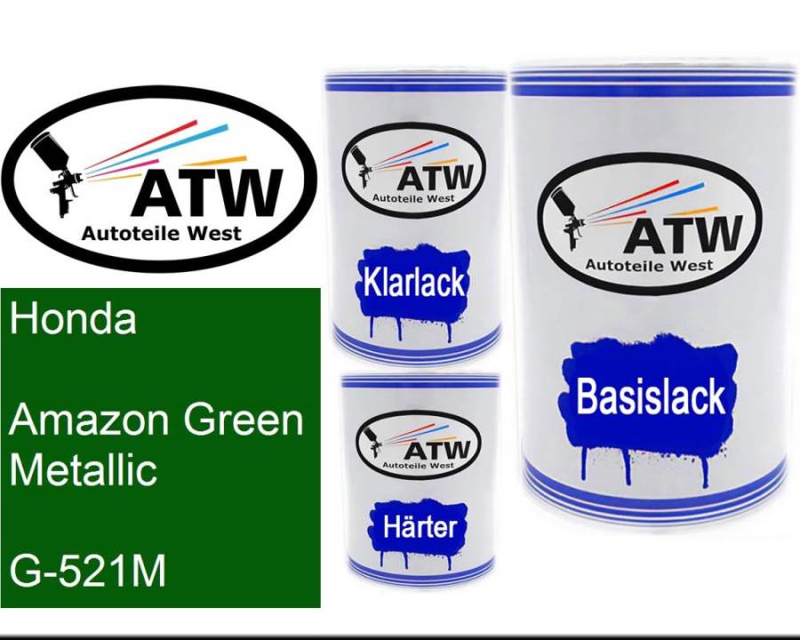 Honda, Amazon Green Metallic, G-521M: 500ml Lackdose + 500ml Klarlack + 250ml Härter - Set, von ATW Autoteile West.